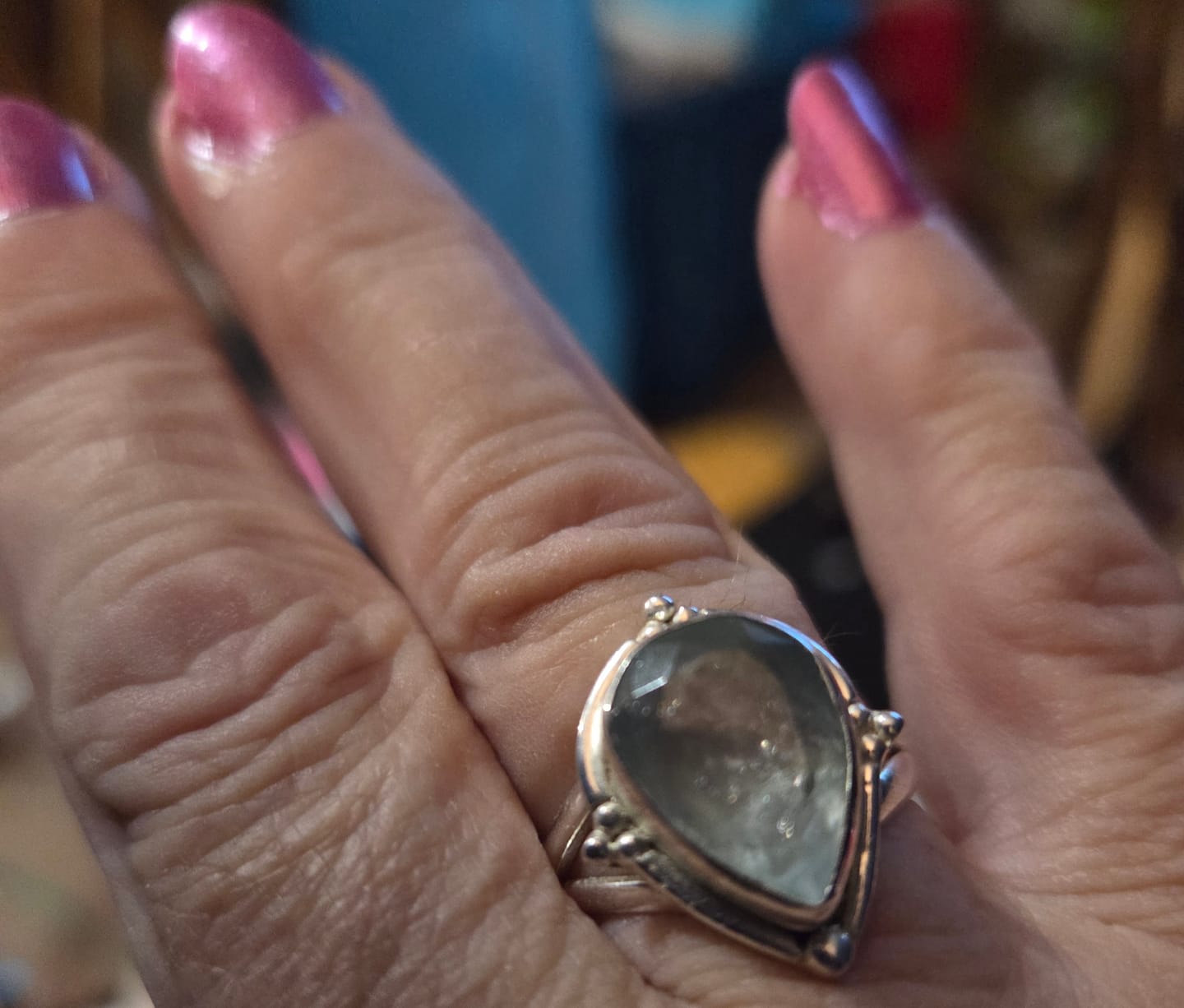 Customer photo review of Teardrop Aquamarine Ring Sterling Silver