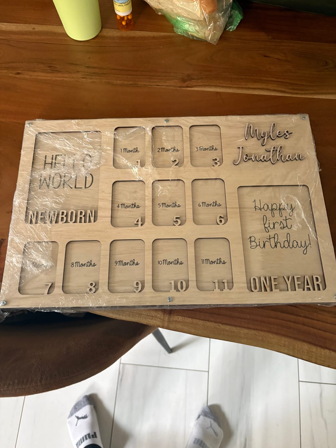 Customer photo review of Personalized Wooden Baby Monthly Milestone Frame, Custom 12 Month Photo Board with Name, First Year Picture Collage Gift for Newborn