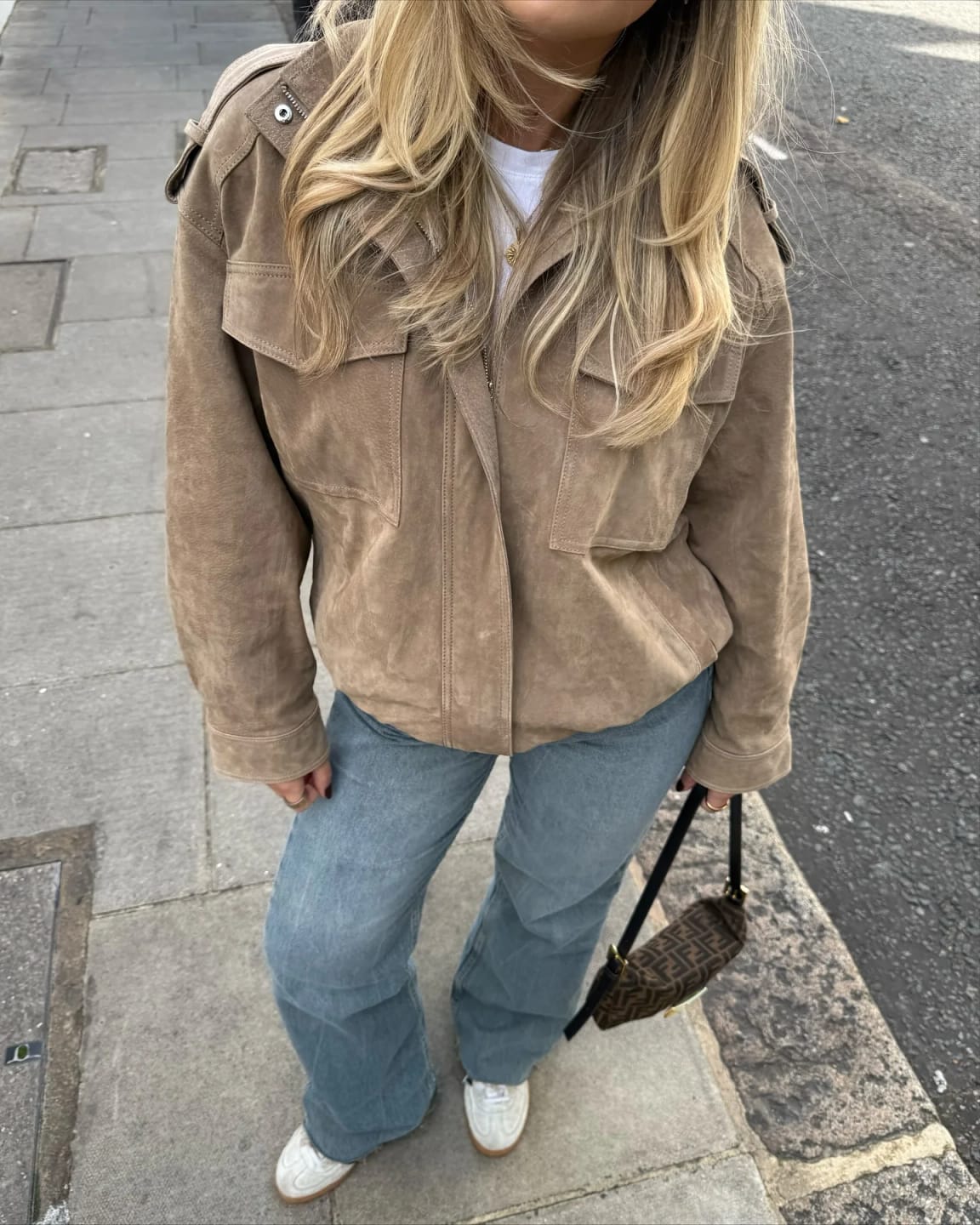 Customer photo review of Delphine High-Neck Suede Jacket