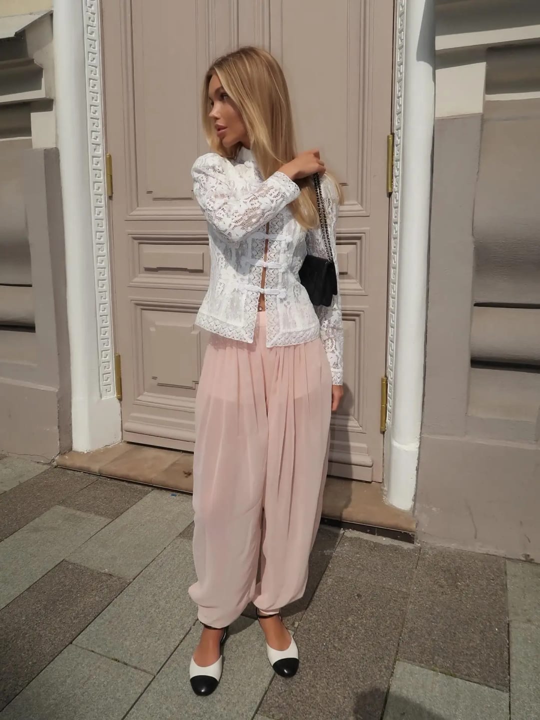 Customer photo review of Venya Elegant Lace Blouse