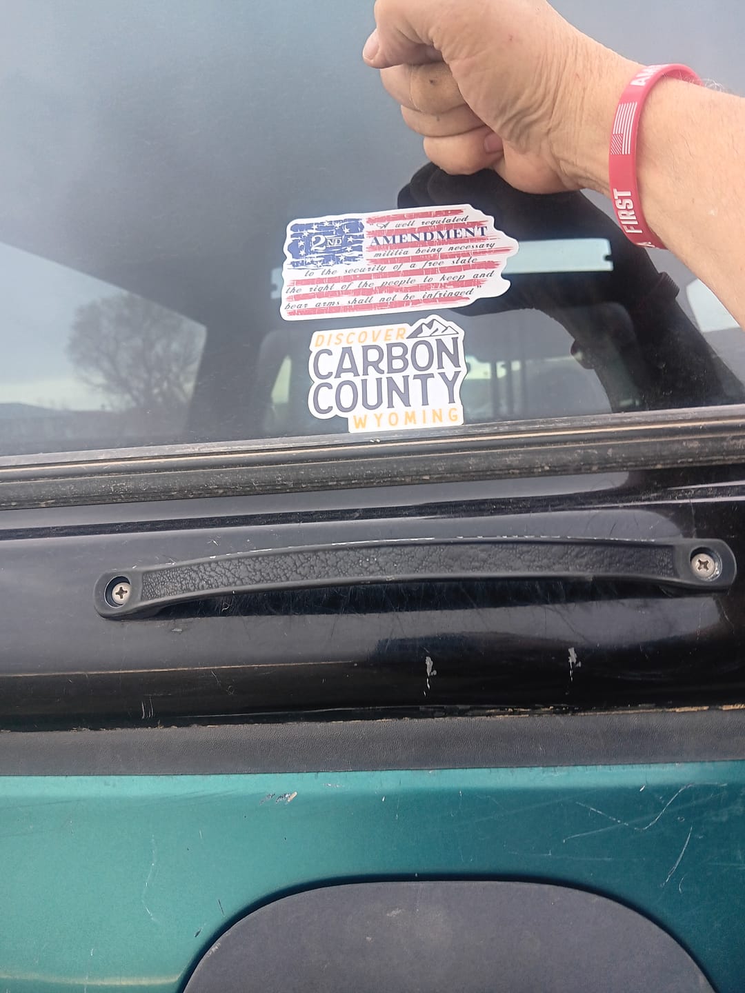 Customer photo review of America First and 2nd Amendment Wristband and Decal