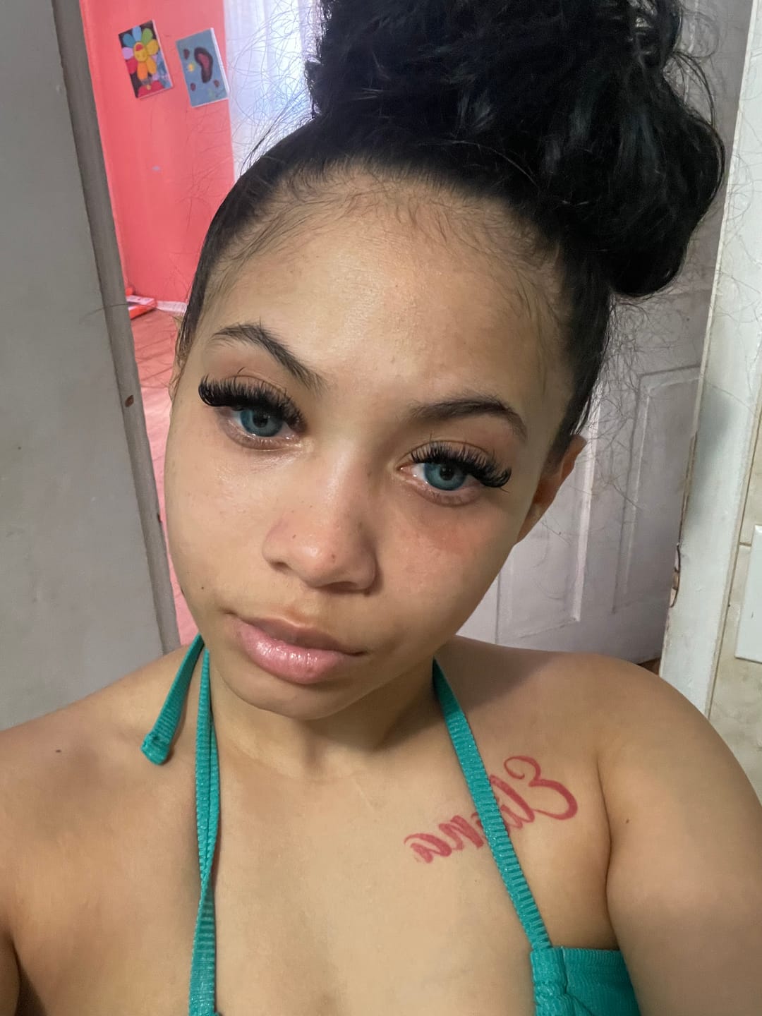 Customer photo review of Amazonia Antarctic Blue Prescription Colored Contact Lenses