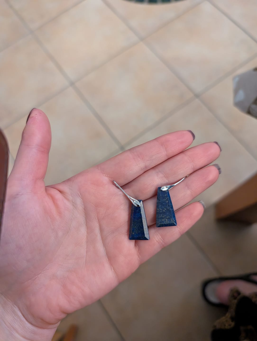 Customer photo review of Natural Lapis Lazuli Pyramid Earrings