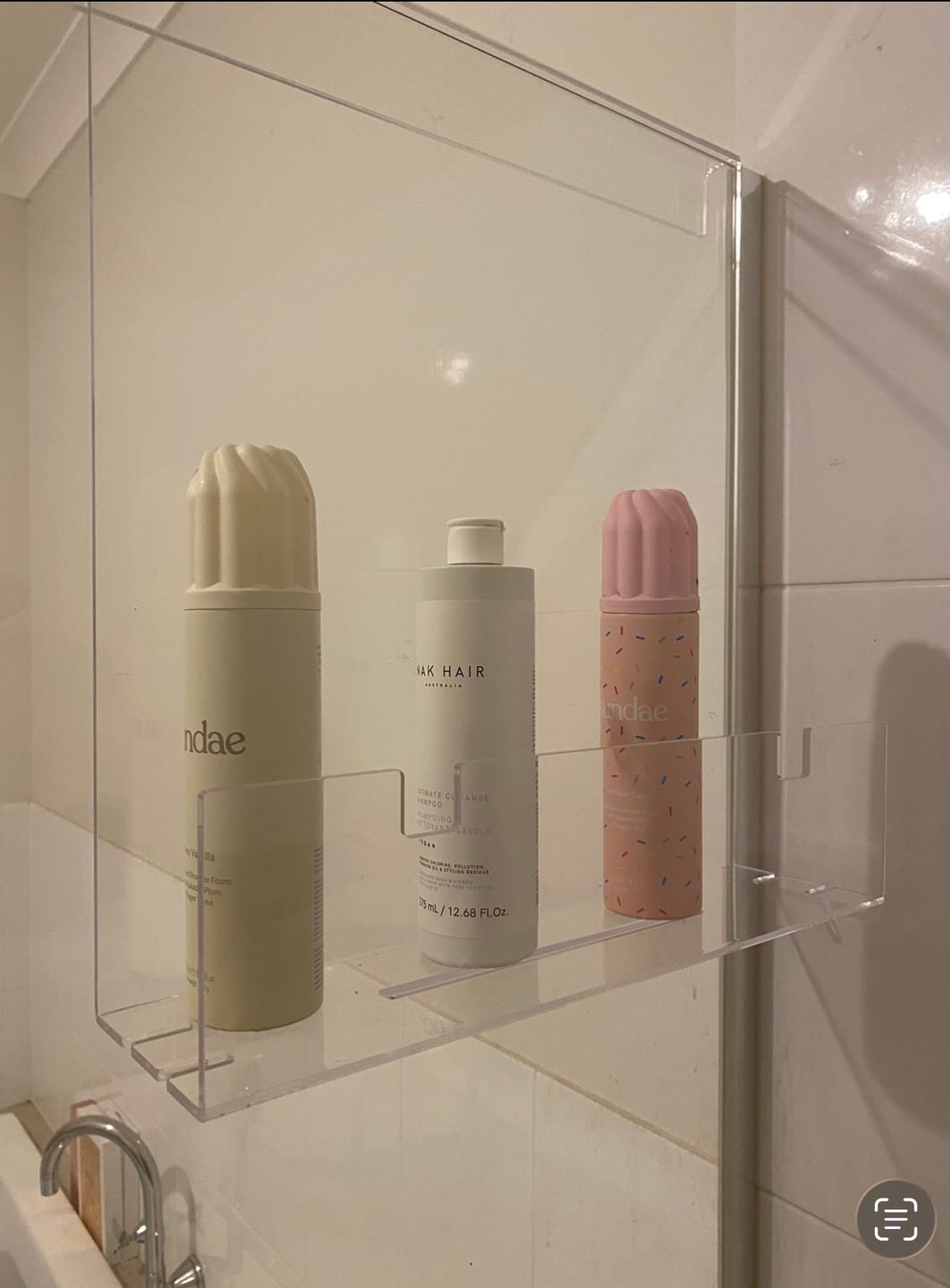 Customer photo review of Clear Acrylic Shower Shelf