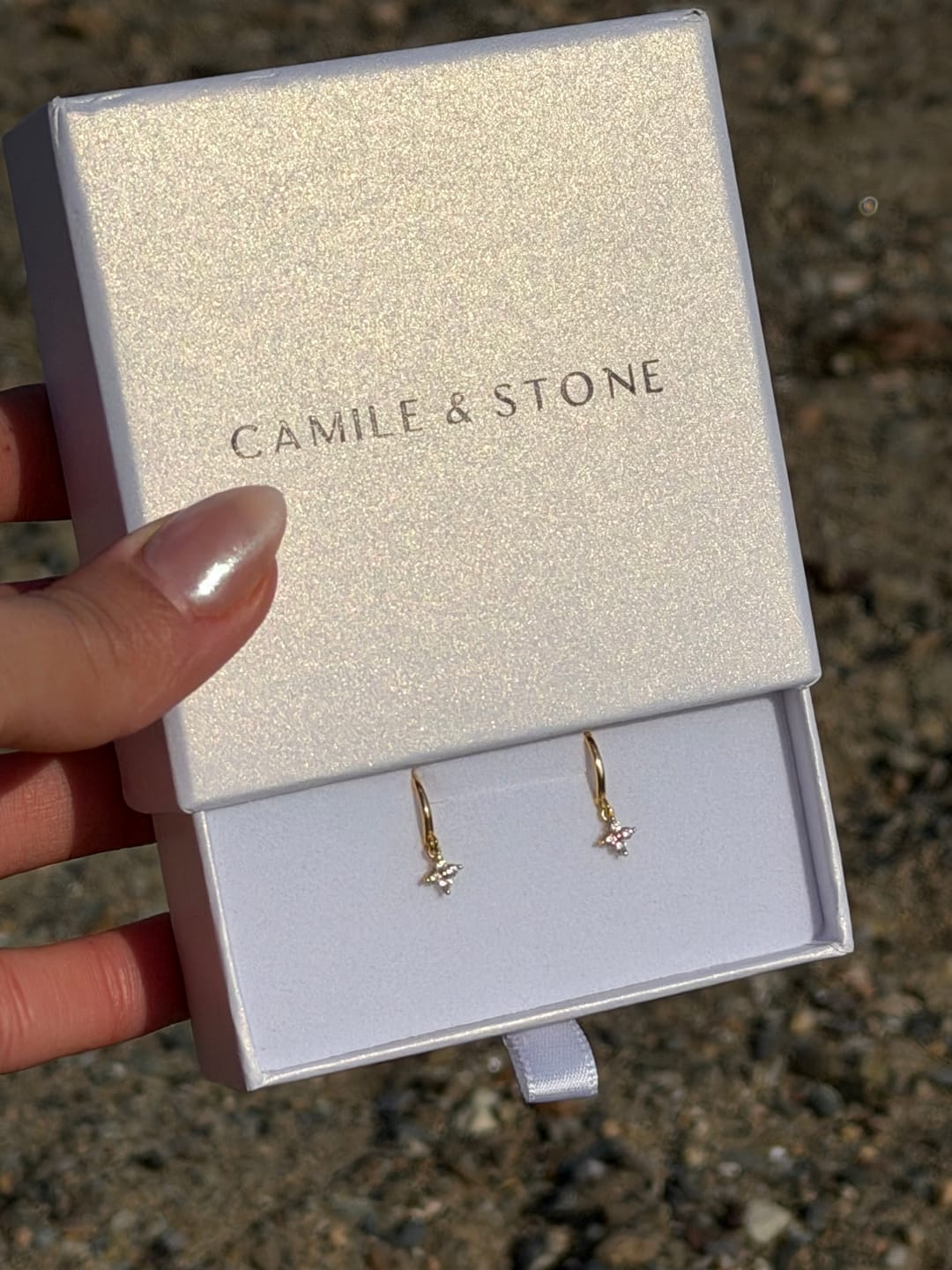 Customer photo review of Clover Sapphire Hoop Earrings