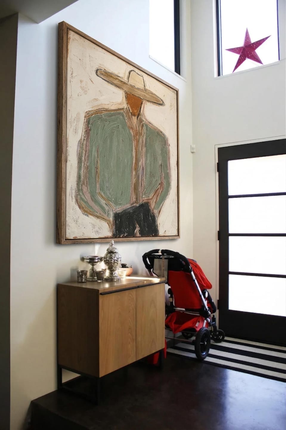 Customer photo review of "Warm Desert Cowboy" – Expressive Sculptural Art | 3D Layered Sage Green & Ochre Canvas | Luxury Vertical Wall Art #PE 010