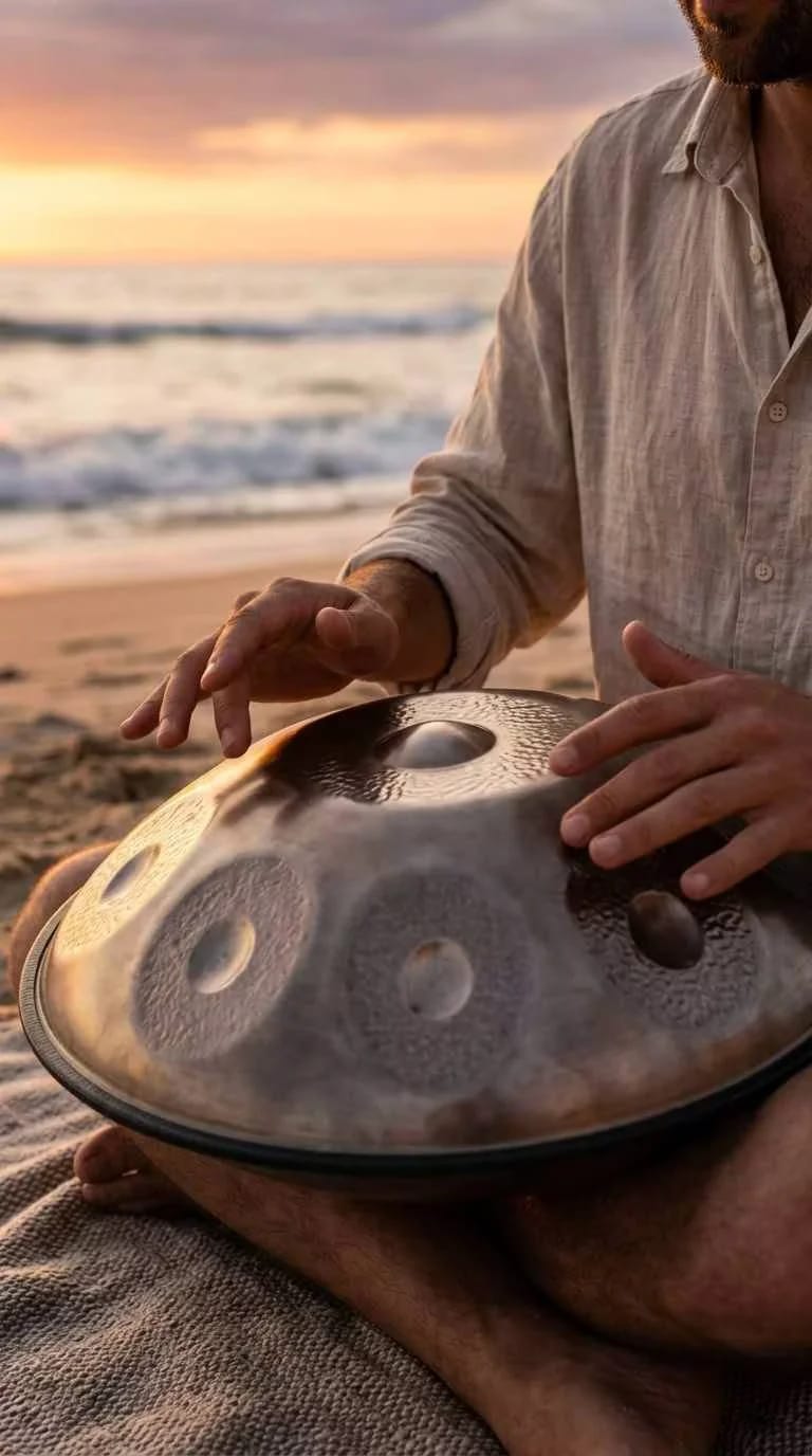 Customer photo review of Cosmos Handpan - Hand-Pounded 9/10/12 Notes in D Minor - Tambourine Gift Set