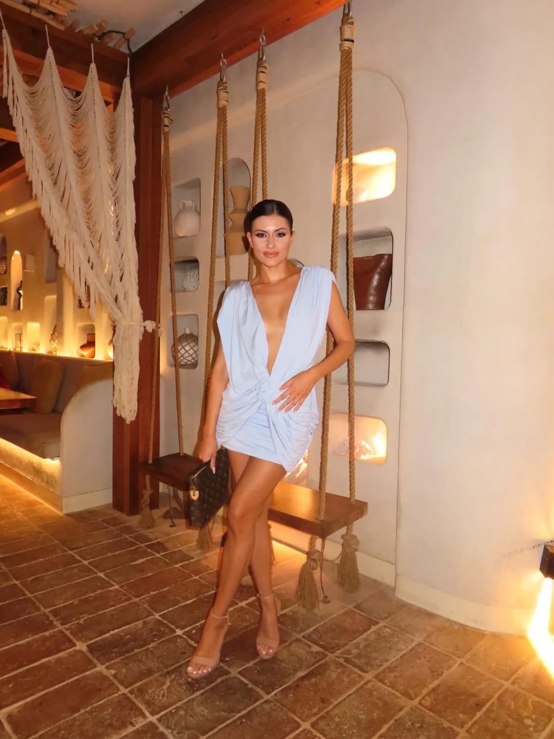 Customer photo review of Maddy Plunge Neck Mini Dress