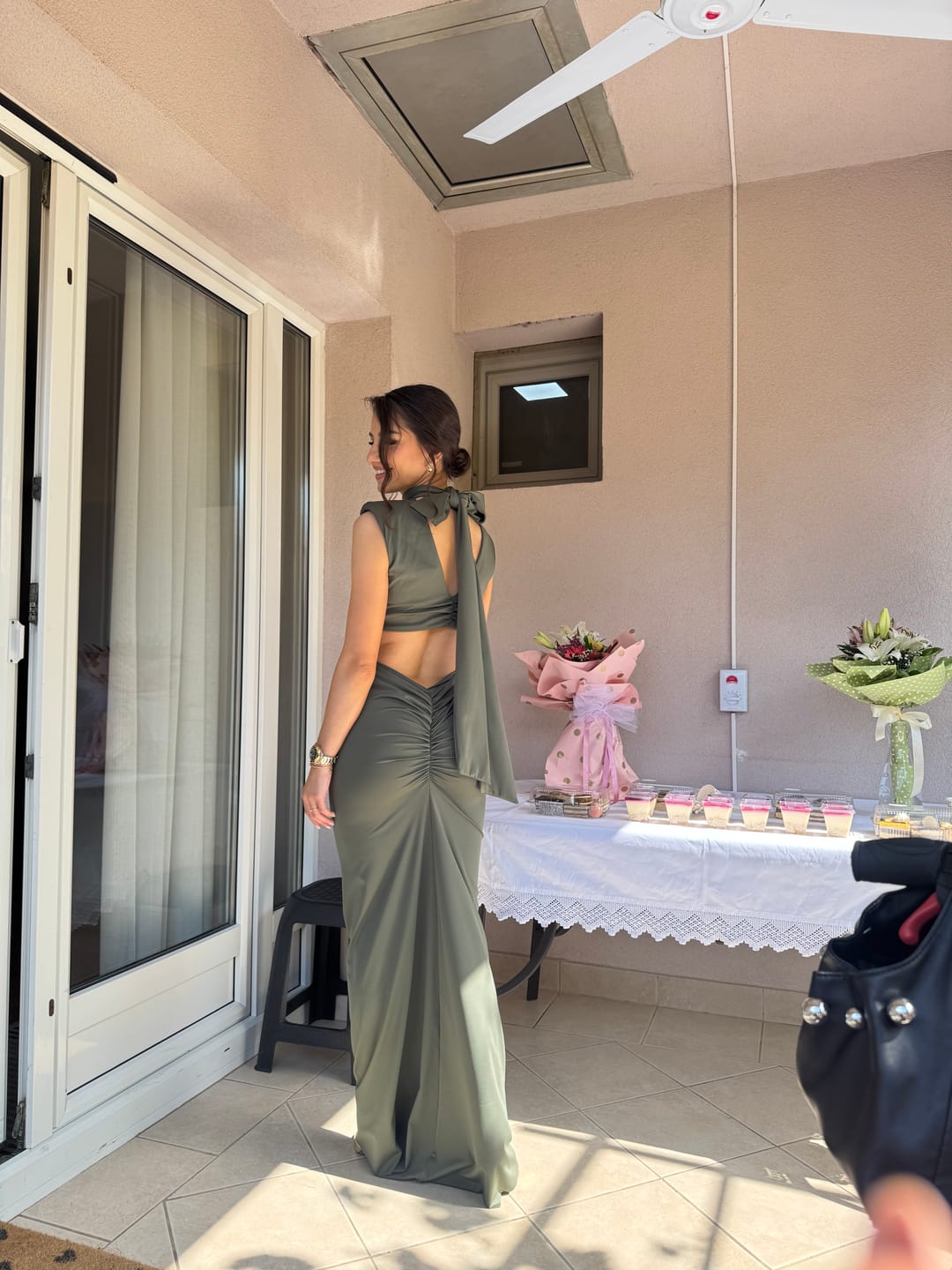 Customer photo review of WIST DRESS OLIVE GREEN