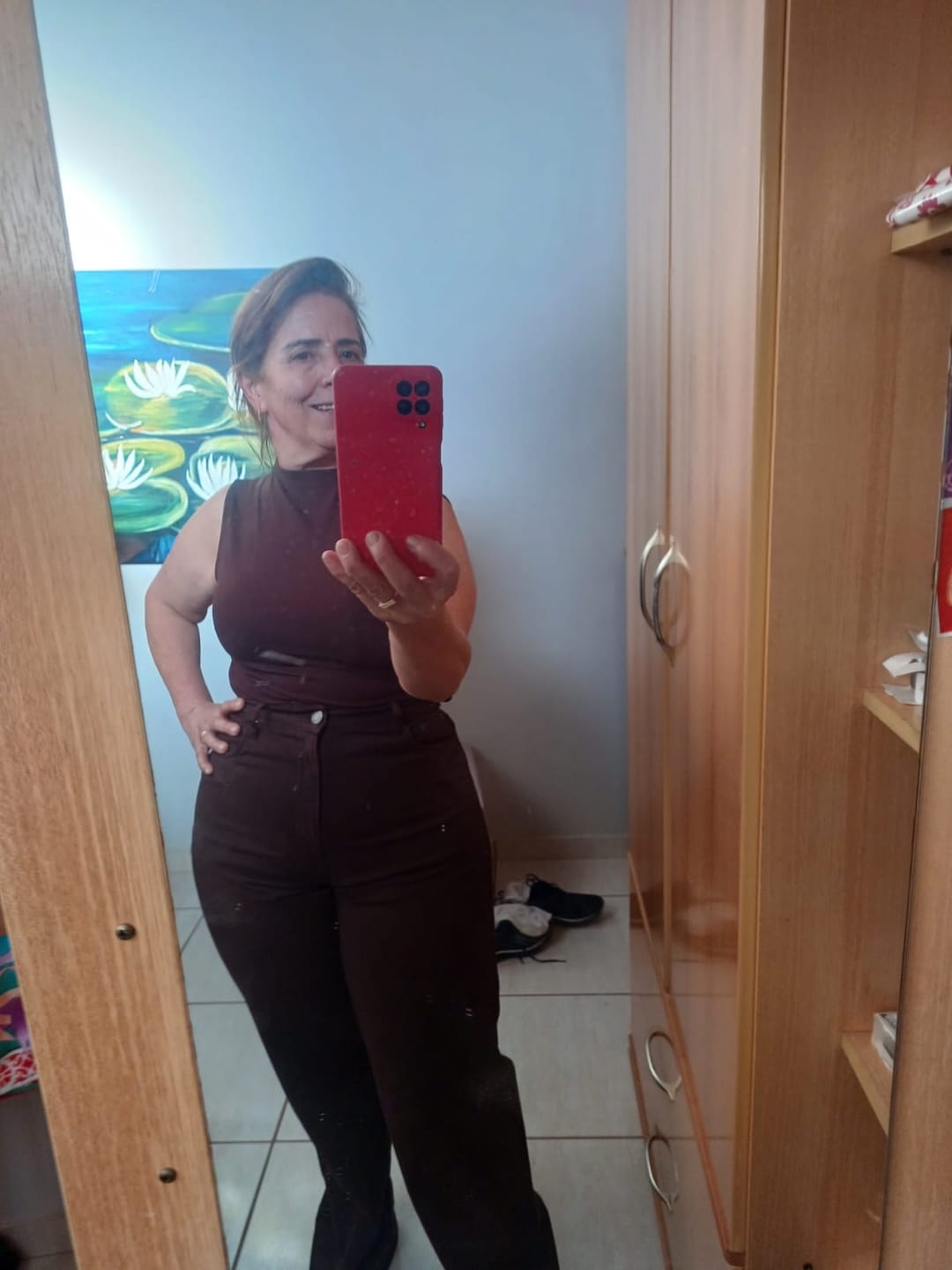 Customer photo review of Colete Calêndula Marrom Escuro