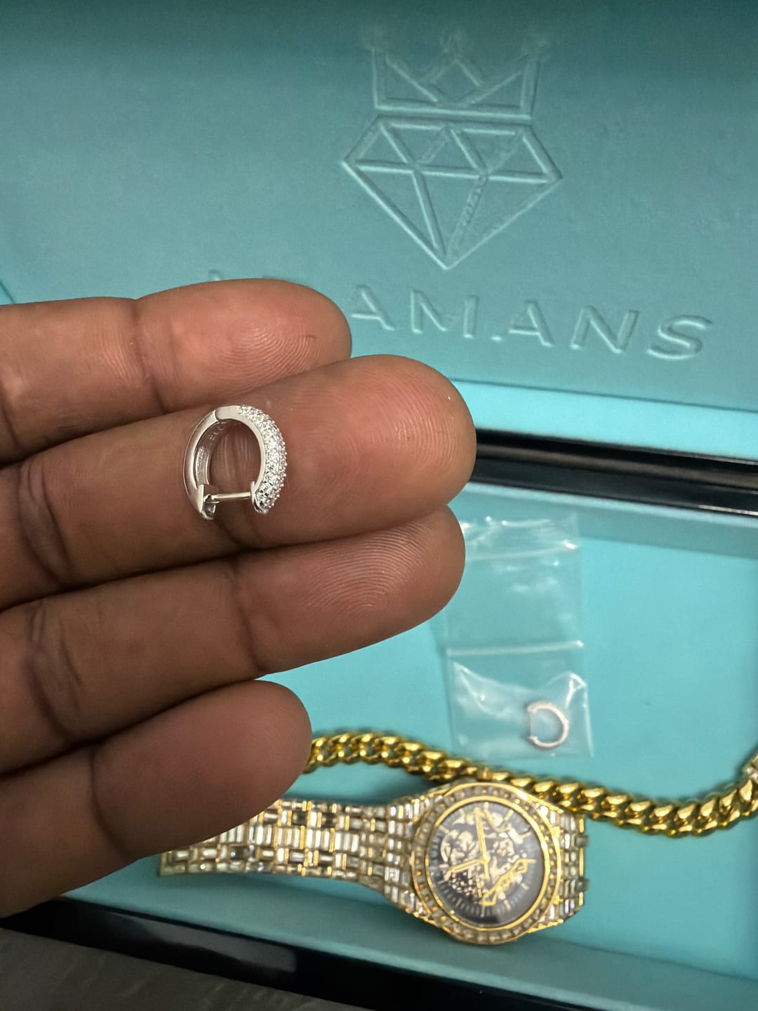 Customer photo review of Moissanite Mini Hoop Earrings - Silver- D Colour - VVS1