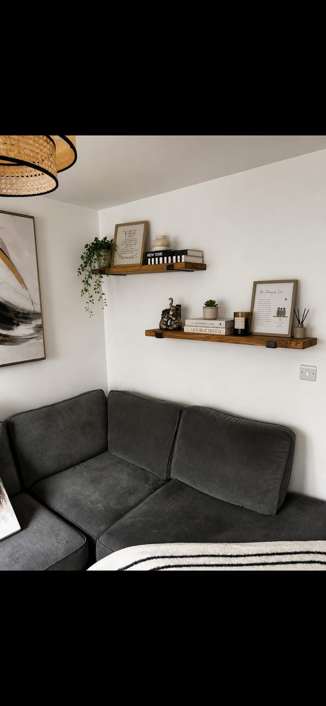 Customer photo review of Set of 2 | Rustic Wooden Wall Shelves with Industrial Style Bracket | 22.5cm depth