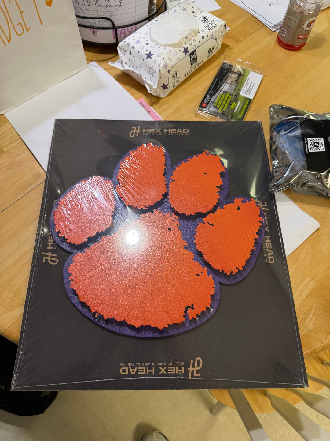 Customer photo review of Clemson Tigers Orange on Purple Paw 3D Vintage Metal Wall Art