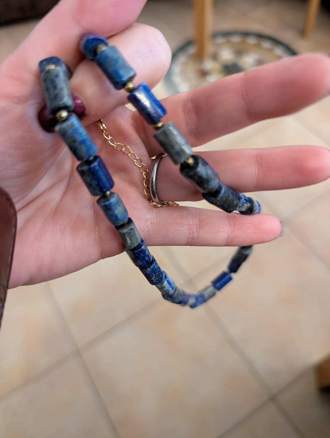 Customer photo review of Natural Lapis Lazuli Tube Beads Choker Necklace