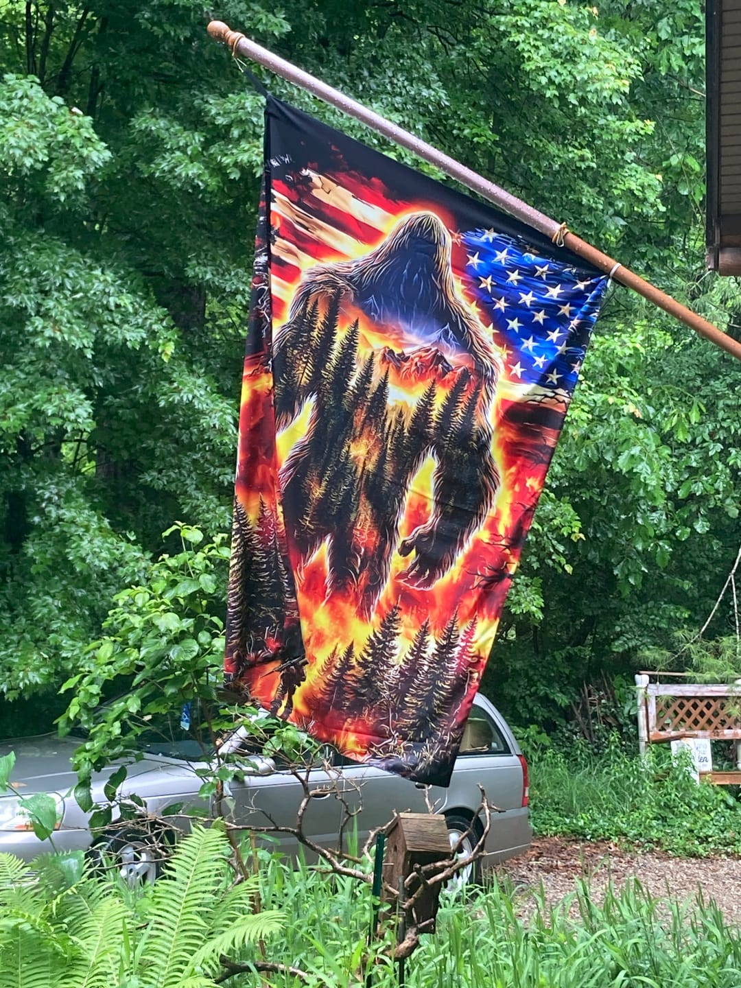 Customer photo review of Bigfoot Fiery Flames Garden Flag Decor