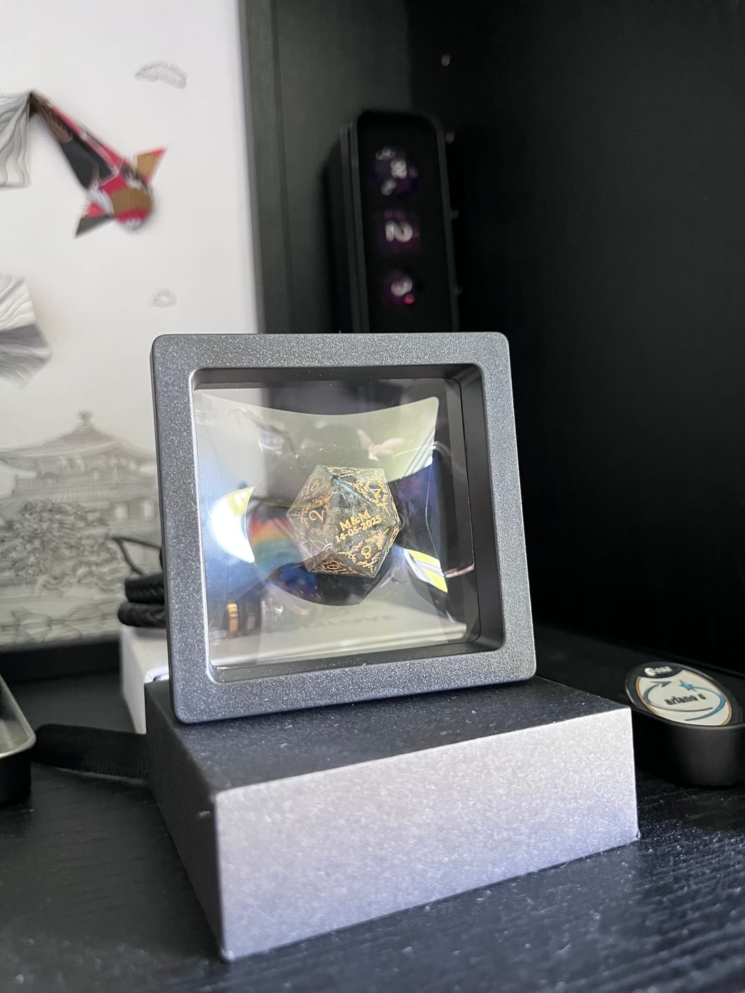 Customer photo review of Custom Anniversary D20 Dice – Personalized D&D Gift
