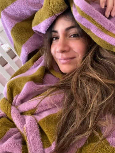 Customer photo review of Rosewood Stripe Bathrobe