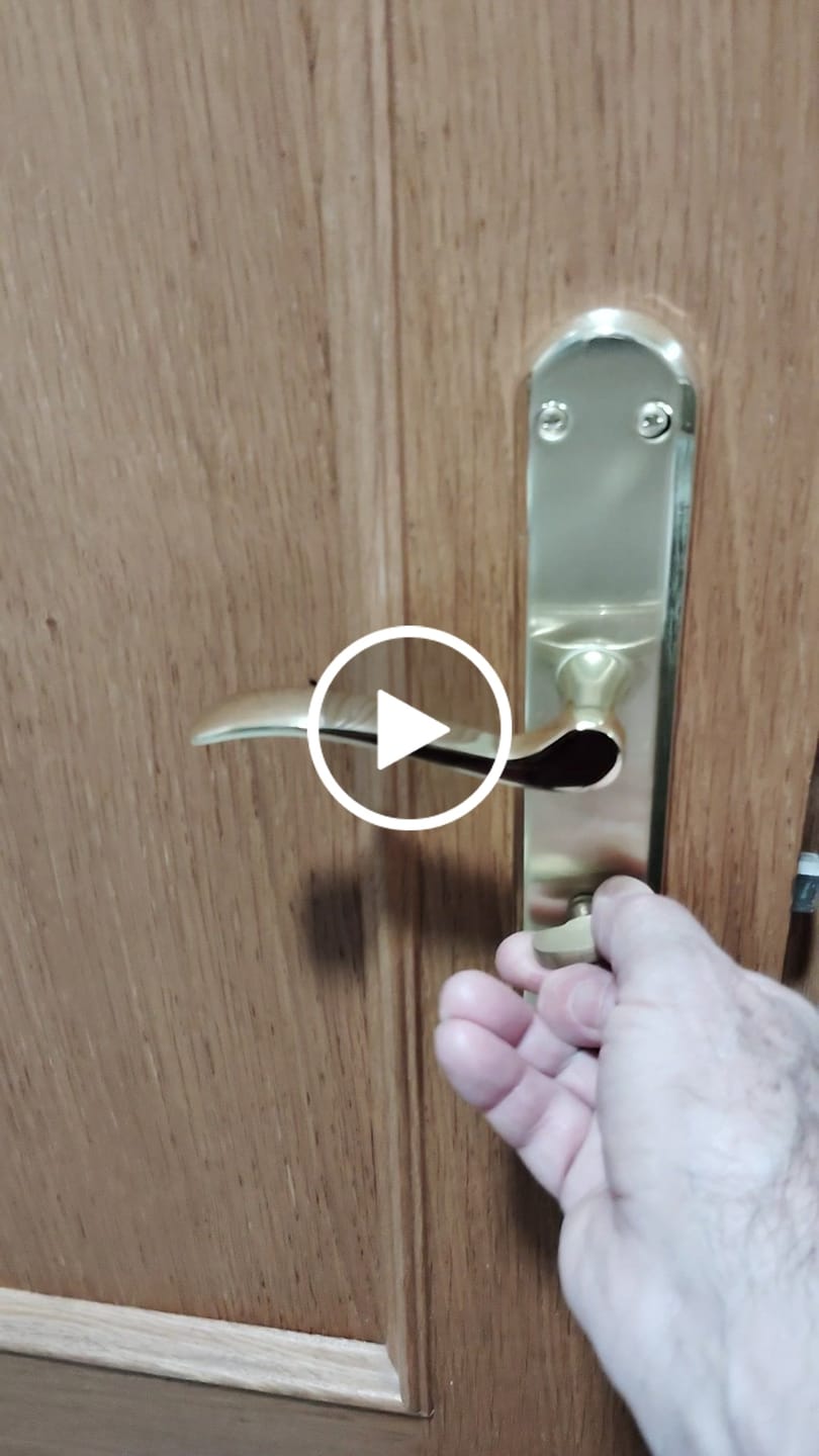 Customer video review of Moderna manilla modelo '890' con placa ovalada de aluminio acabado dorado satinado para puertas
