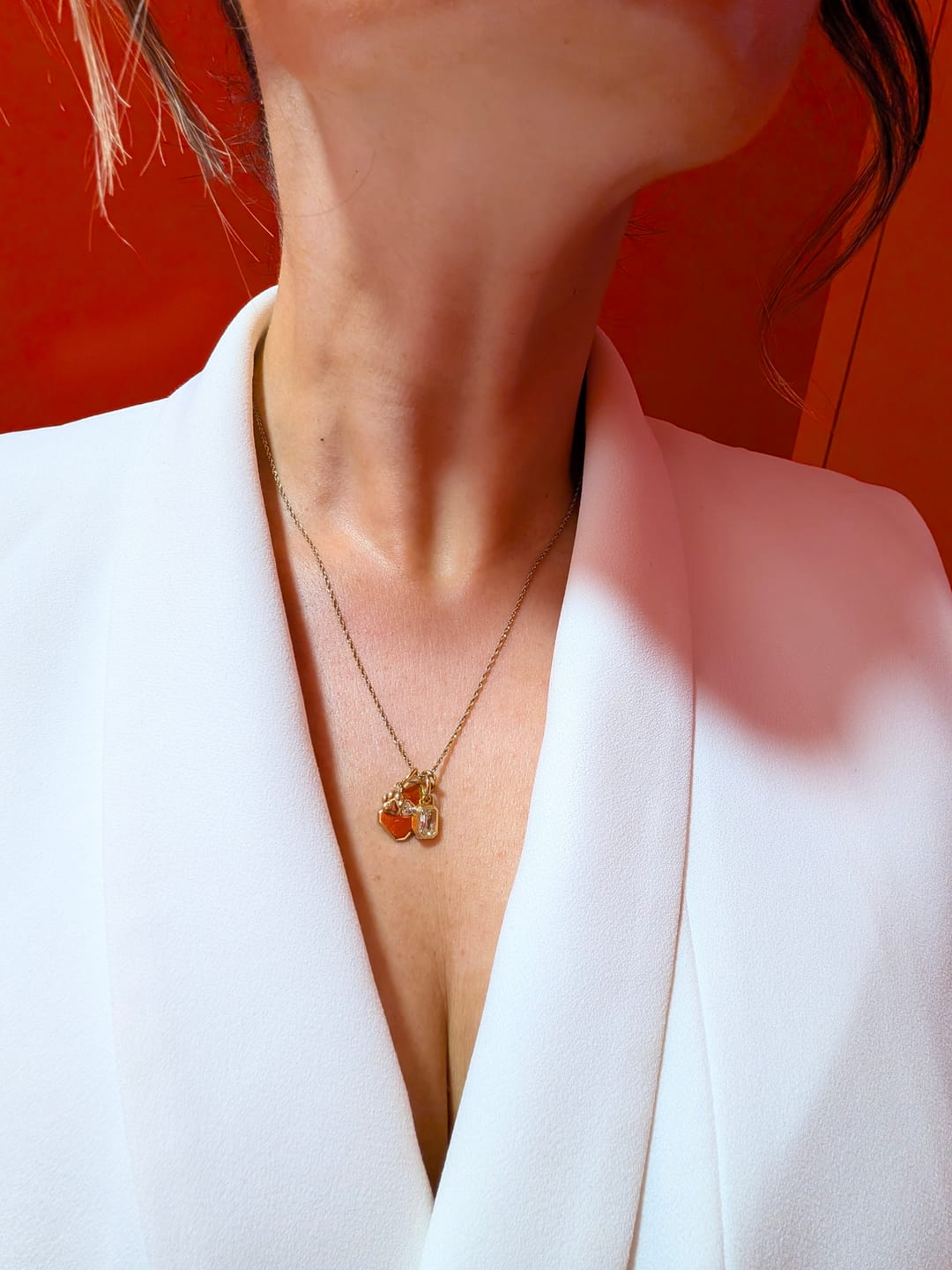 Customer photo review of Emerald Cut Bezel Pendant