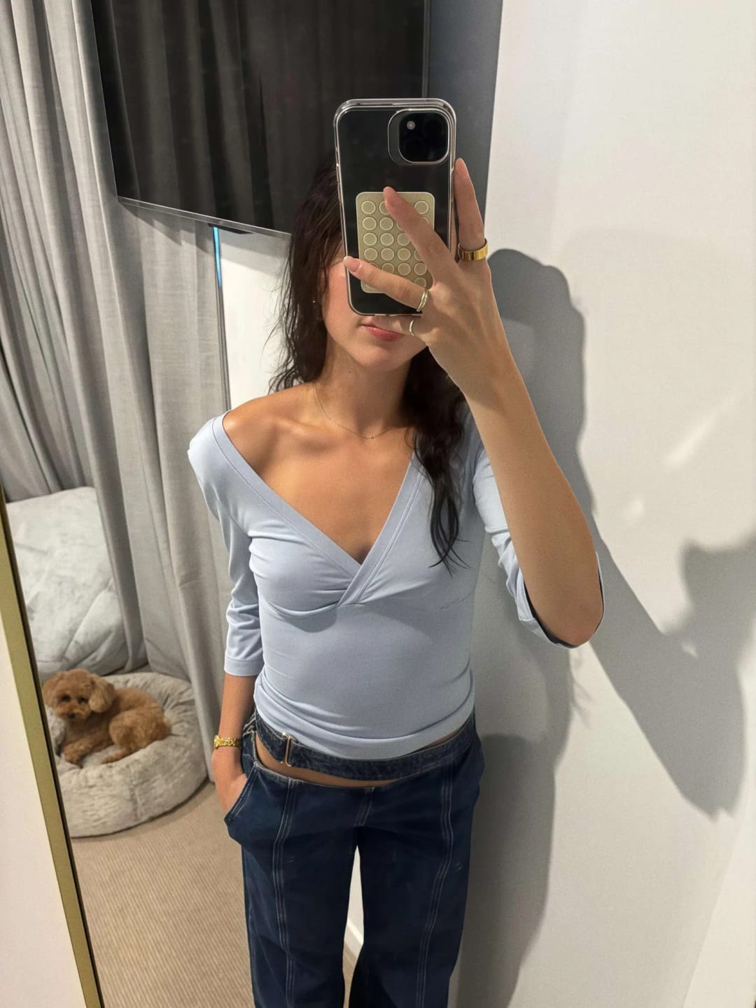 Customer photo review of Leah Deep V Midi Sleeve Tee