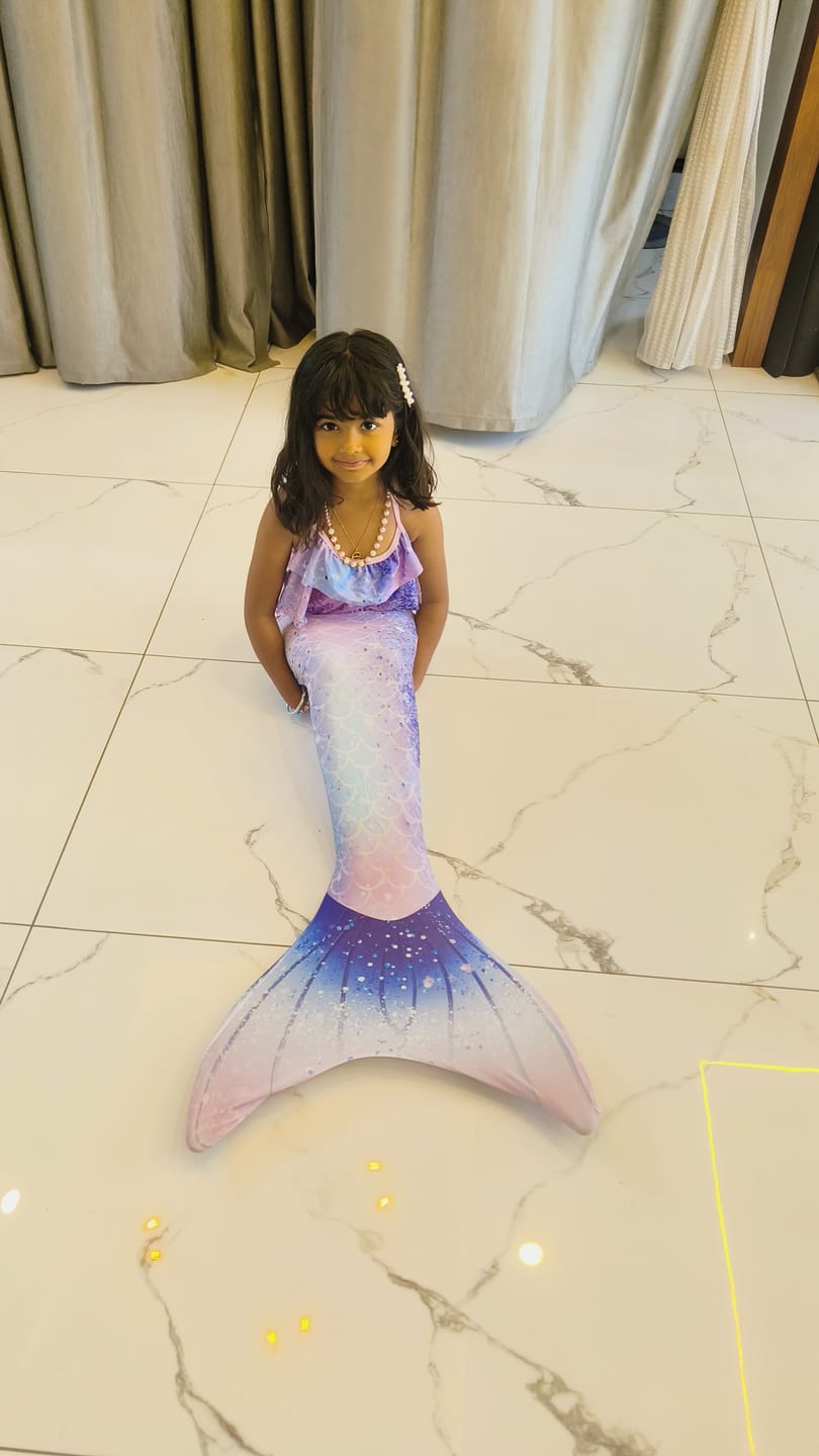 Customer photo review of Fancydresswale Mermaid Swimming Costume 3 PC Swimsuit for Girls with Large Fin Option - Stars