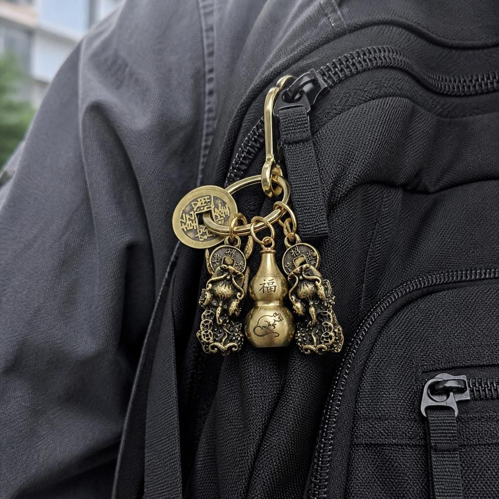 Customer photo review of FuAttract Fortune Protection Prosperity Flow Brass Chinese Zodiac Keychain with Pixiu