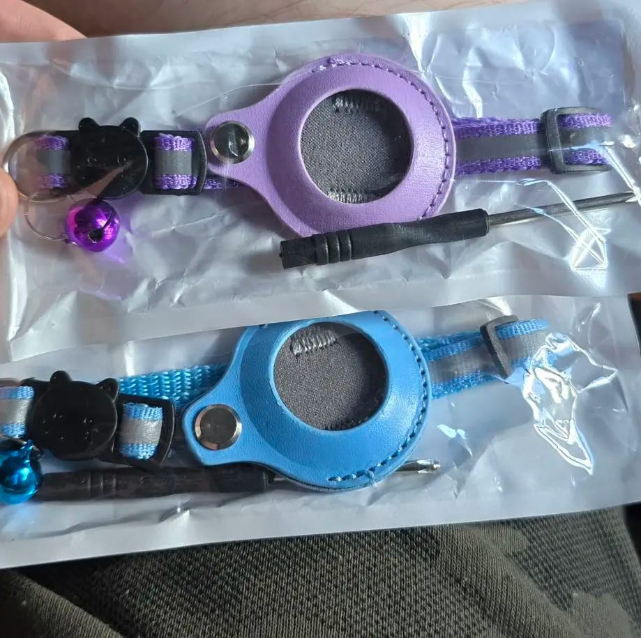 Customer photo review of Cat AirTag Holder Collar Breakaway Reflective Strips Adjustable Kitten Collar Waterproof Cat Bell Collar Pet Air Tag Case collar