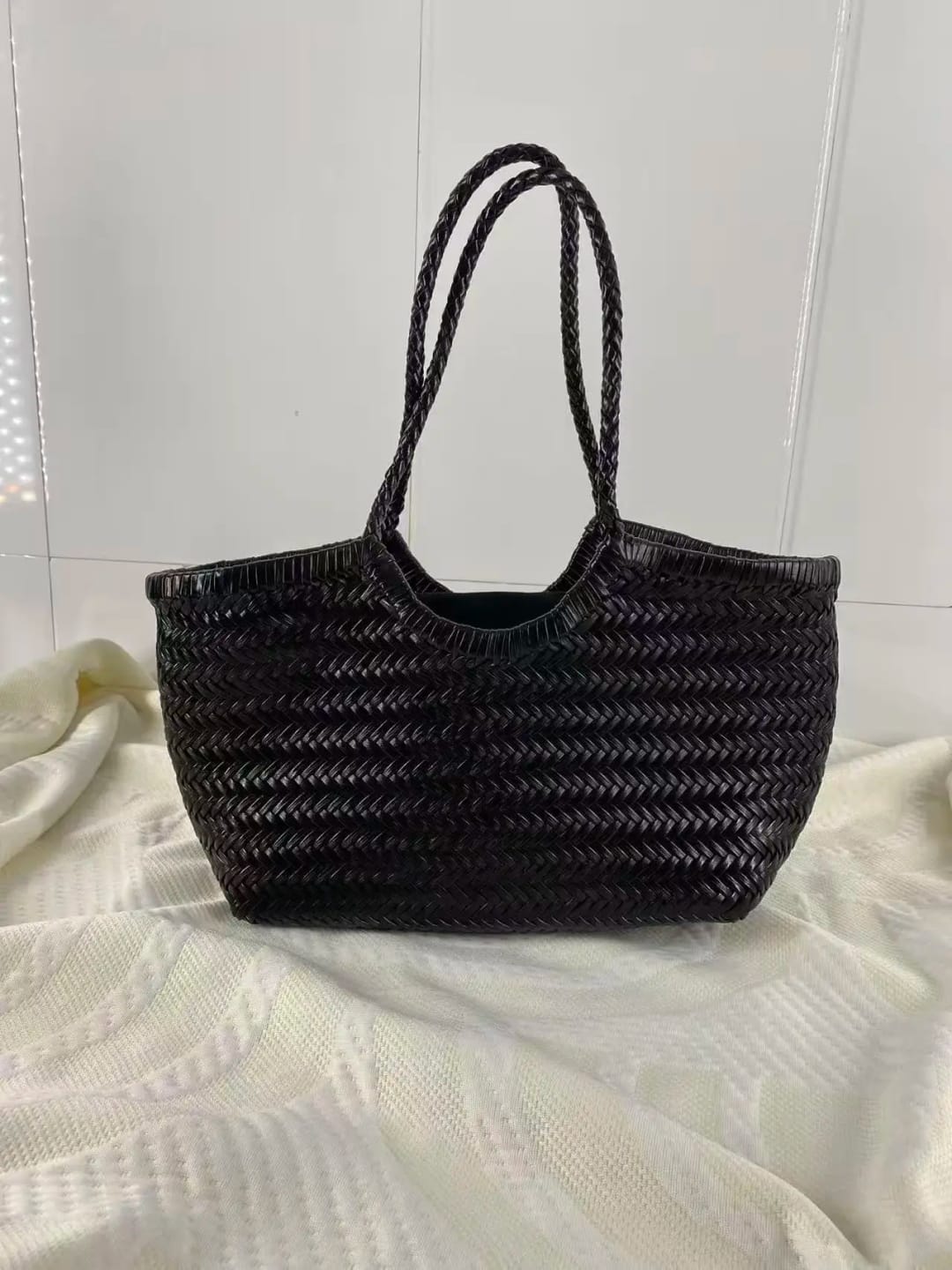 Customer photo review of Bianca Handwoven Leather Tote Bag