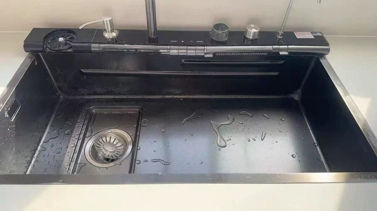Customer photo review of Stainless steel waterfall kitchen sink, integrated faucet and multifunctional wash basin, factory high-end kitchen customization