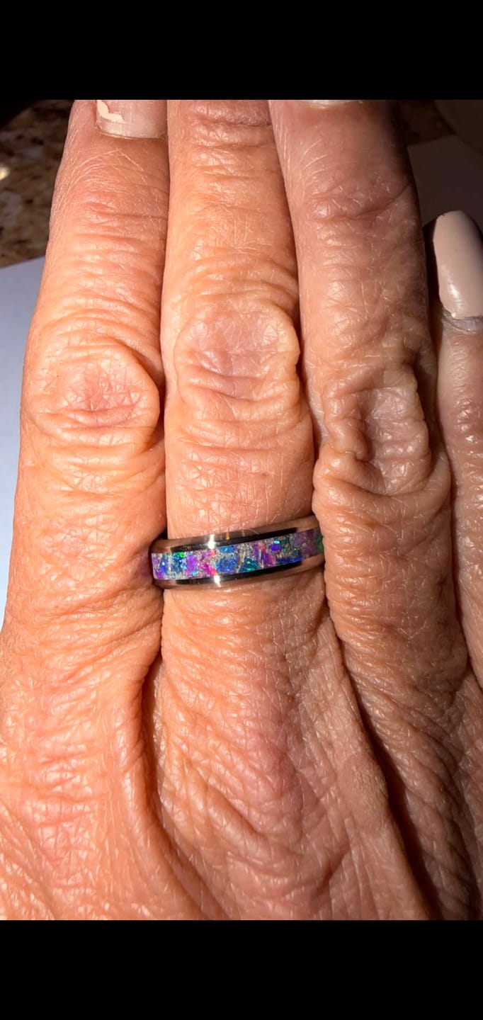 Customer photo review of Titanium Ring with Cremation Ashes