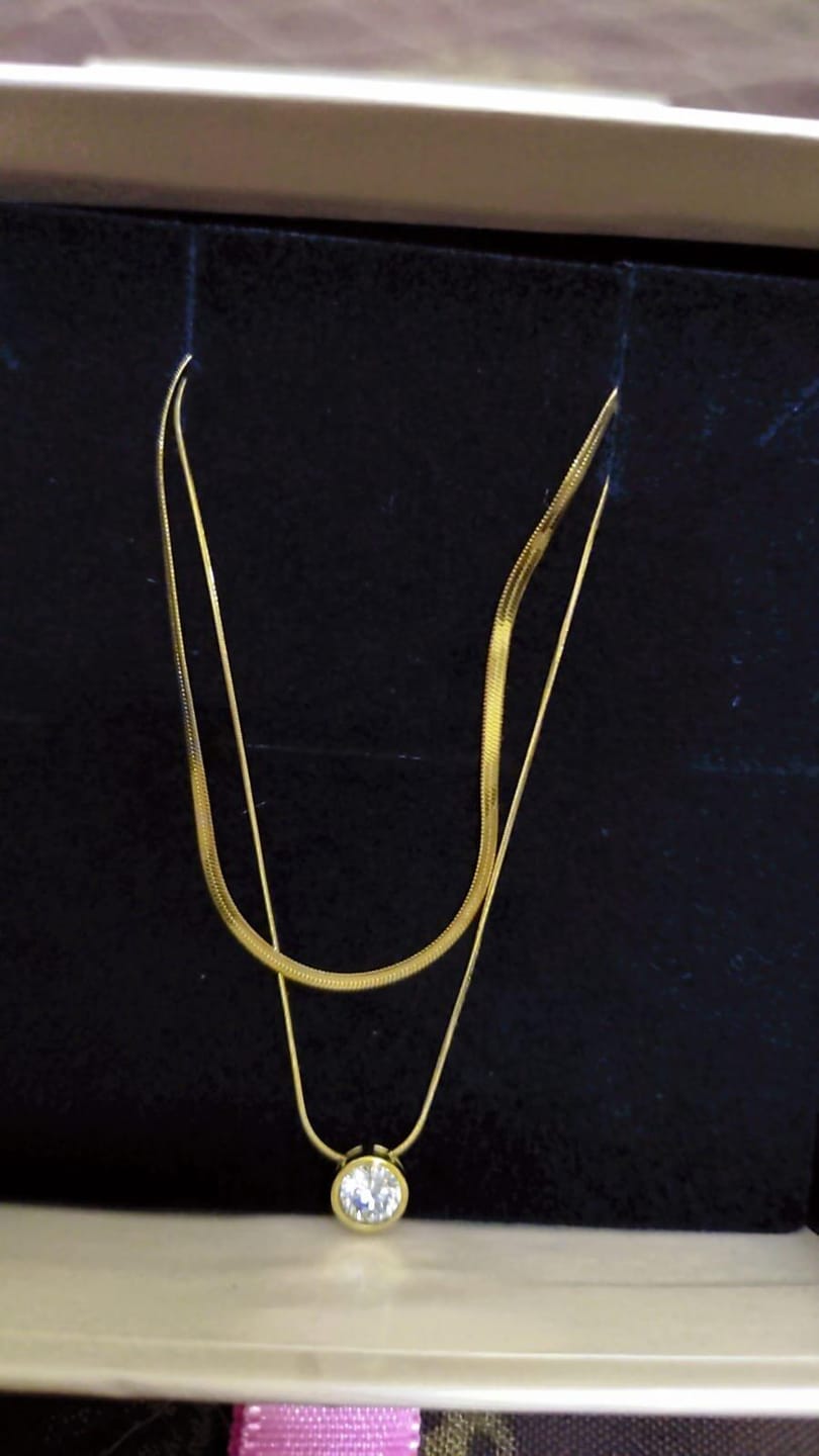 Customer photo review of Layered Solitaire Necklace