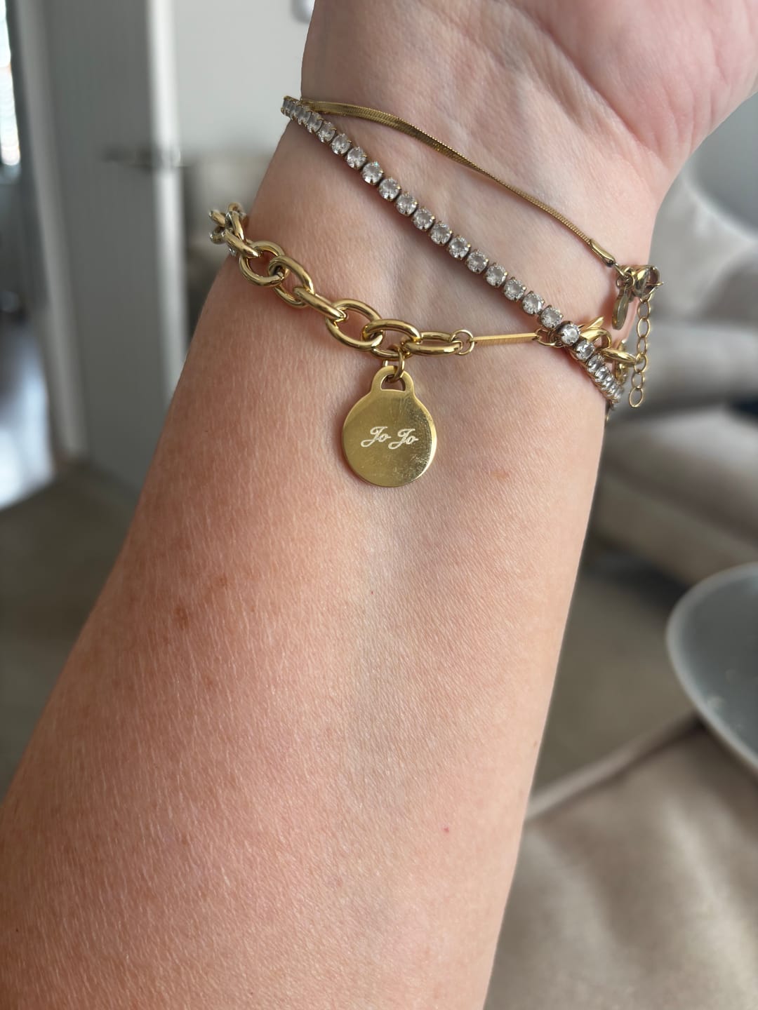 Customer photo review of Engravable Classic Chunky Disc Bracelet