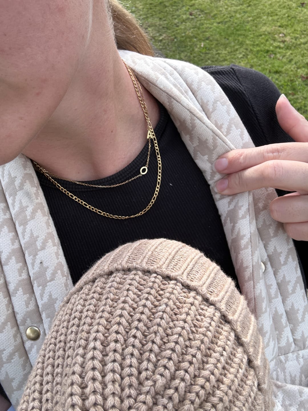 Customer photo review of Sideways Initial Letter Necklace