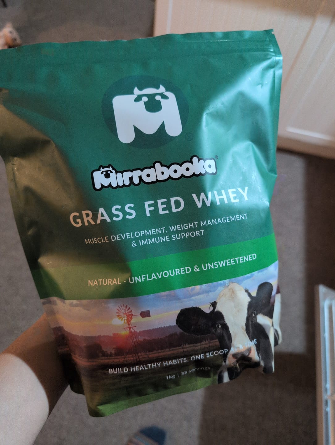 Customer photo review of Grass Fed Whey Protein Unflavoured Natural 1kg (33 servings)