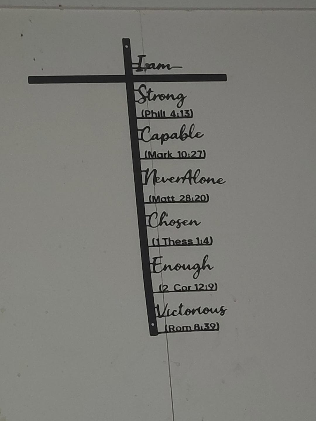 Customer photo review of Christianartworkshop Biblical Verse Cross Metal Wall Decor: Daily Faith Reminder