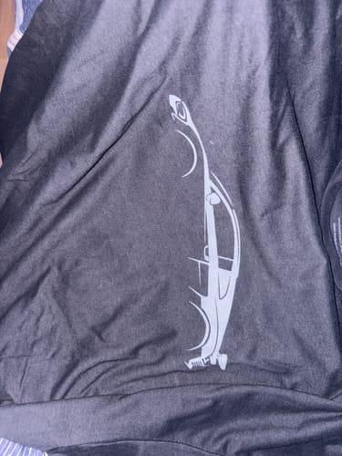 Customer's close-up of the dark 80Eighty® DCG89 Shirt, showing the stylized car graphic.