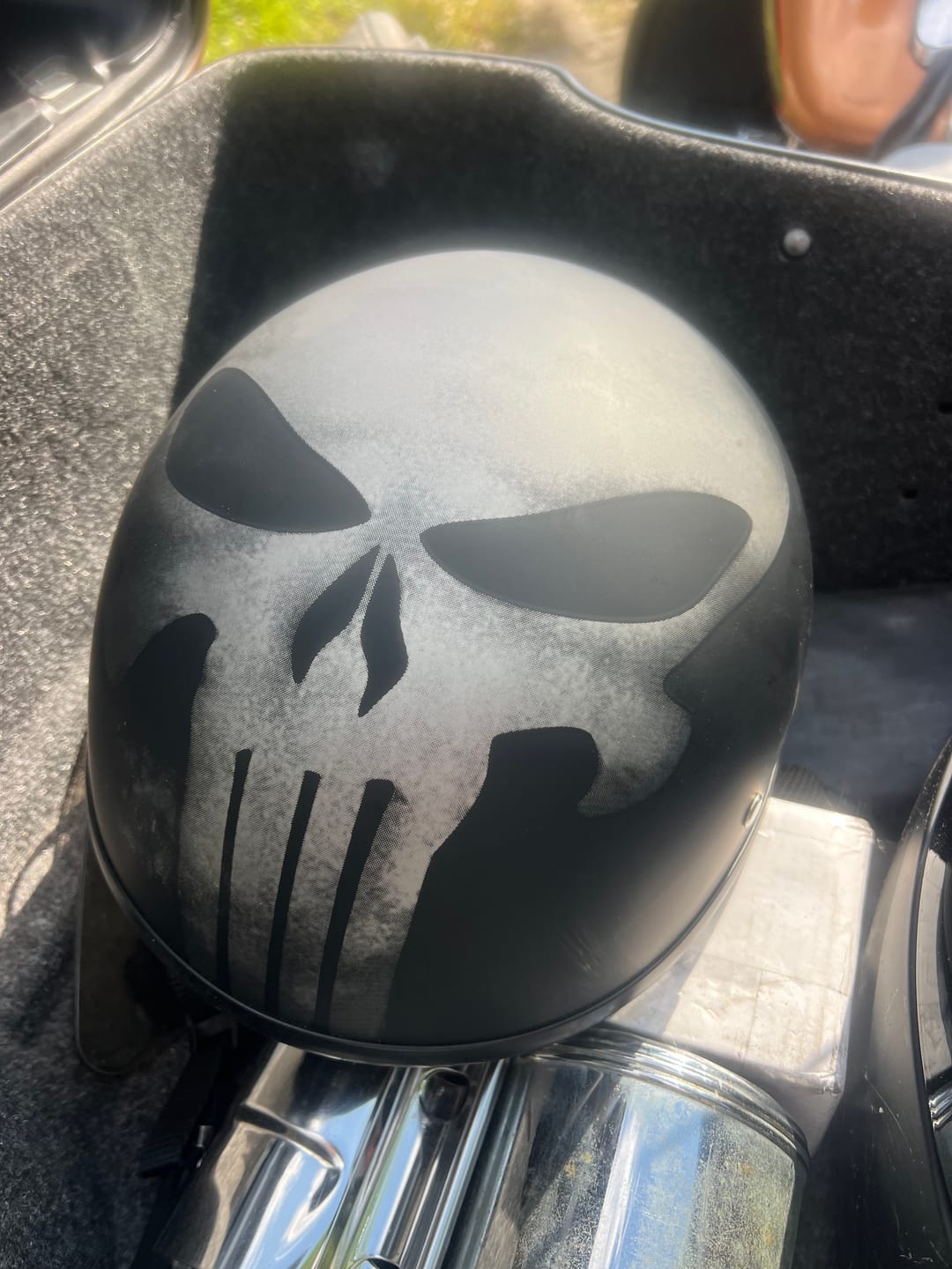 Customer photo review of Smallest & Lightest DOT Beanie Helmet - Punisher Style