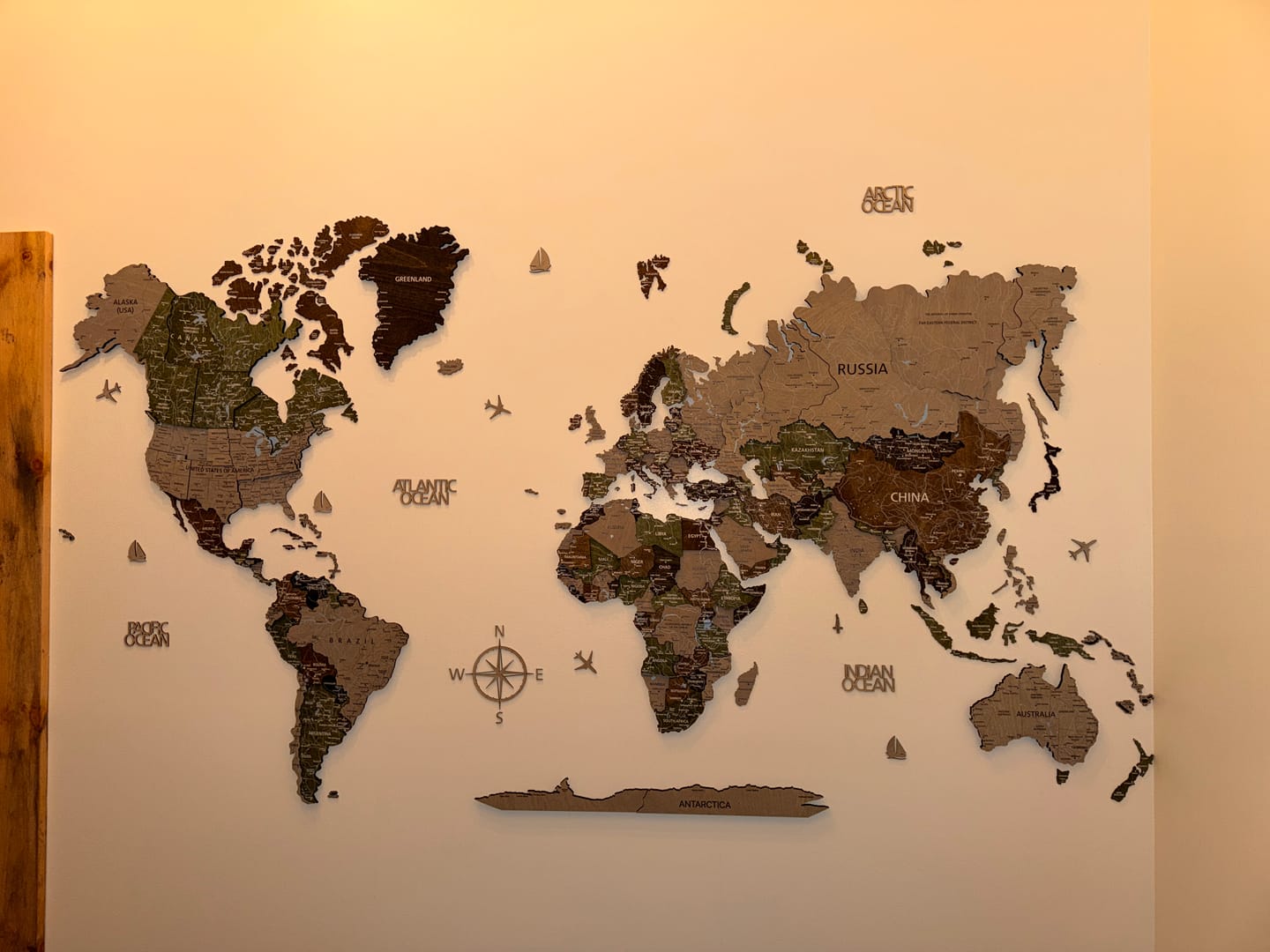 Customer photo review of 3D Wood World Map -Light Rustic