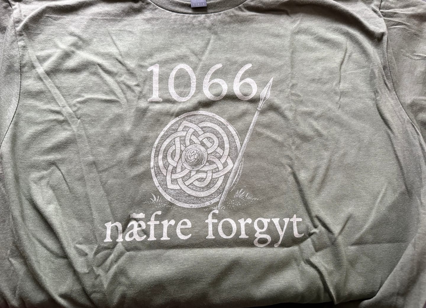 Customer photo review of Hastings 1066 Never Forget in Old English T-Shirt