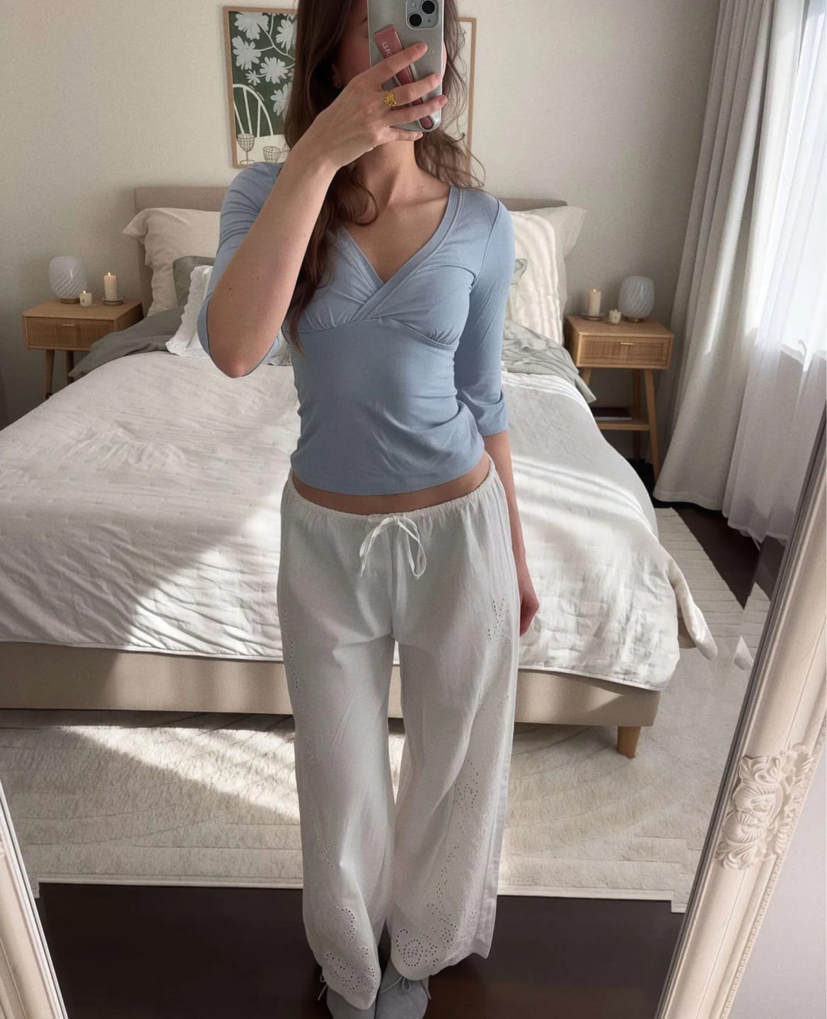 Customer photo review of Leah Deep V Midi Sleeve Tee