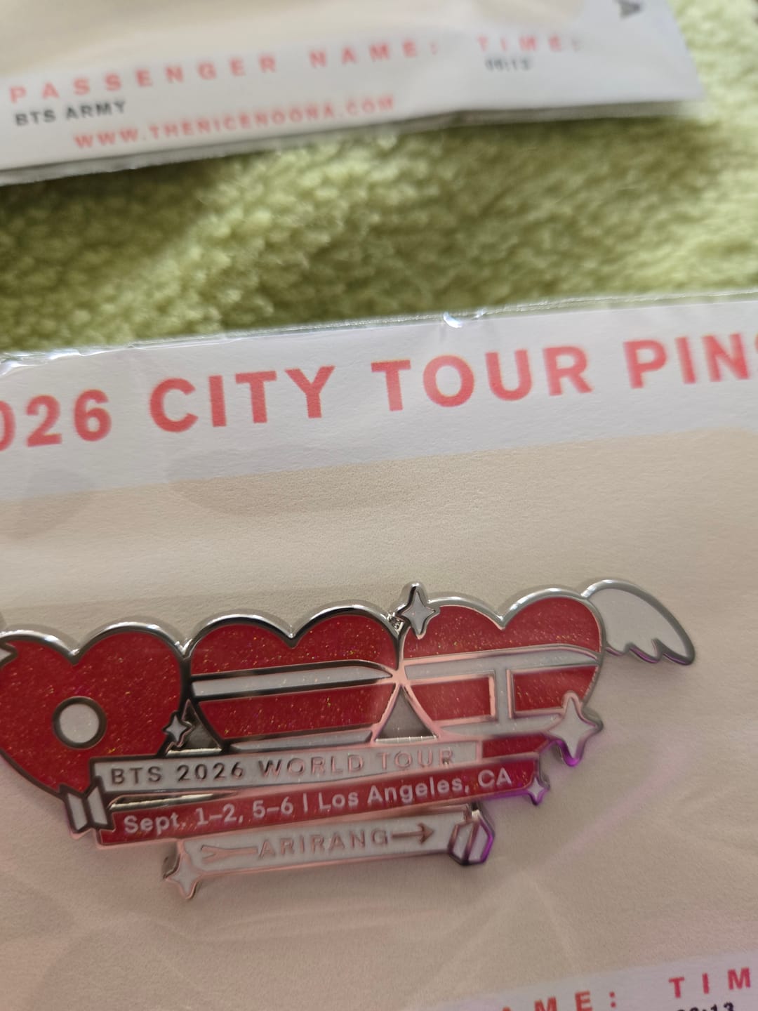 Customer photo review of (PREORDER ROUND 2) BTS 2026 City Tour Pin - USA Only