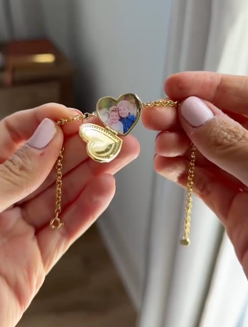 Customer photo review of Custom Photo Heart Locket Bracelet