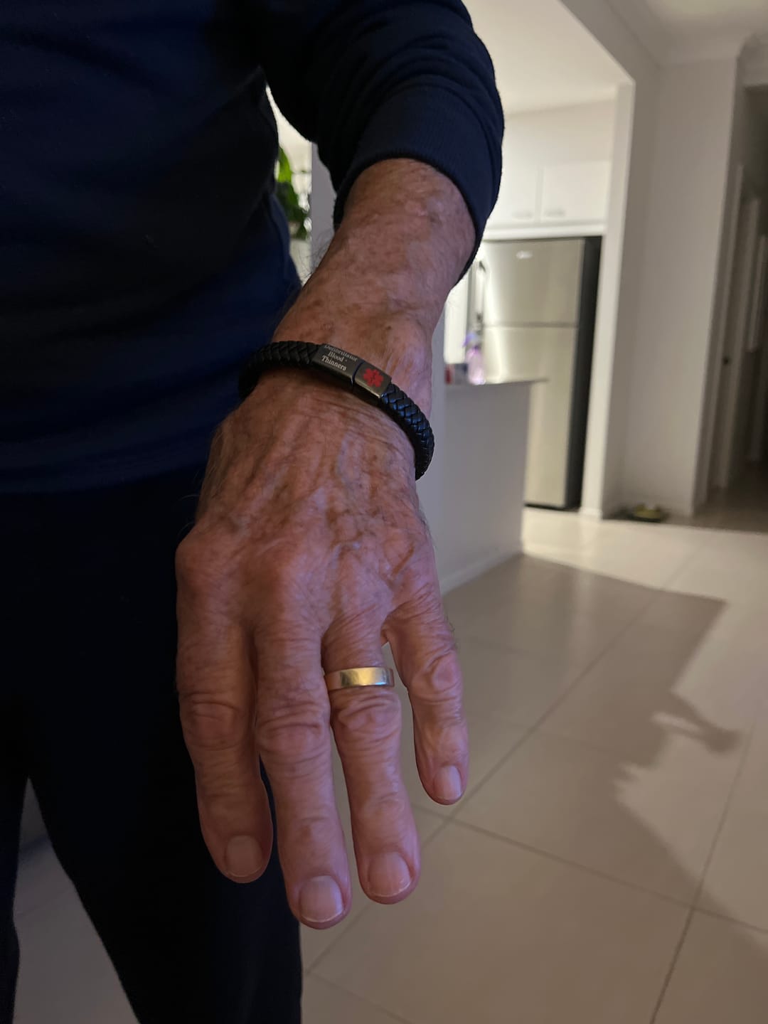 Customer photo review of Red-Alert Leather Medical ID Bracelet