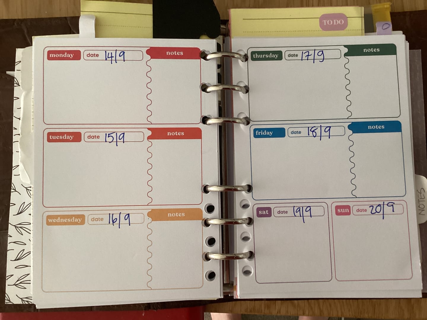 Customer photo review of Undated Weekly Planner - A6 Organiser Insert