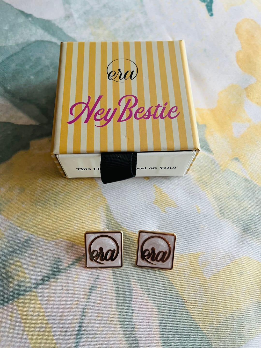 Customer photo review of Gold Pearl Square Earrings