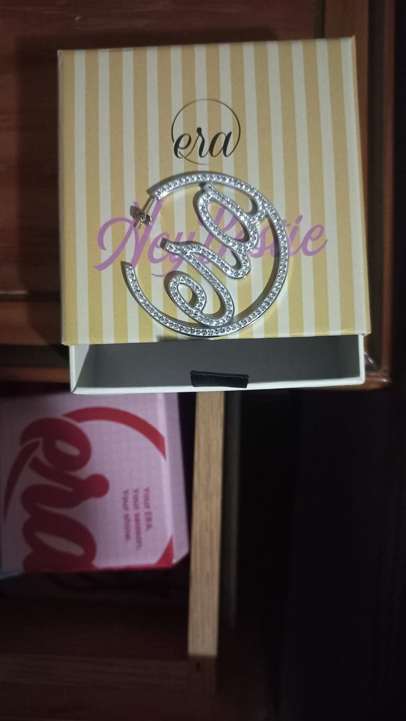 Customer photo review of Silver Luxe Logo Hoops