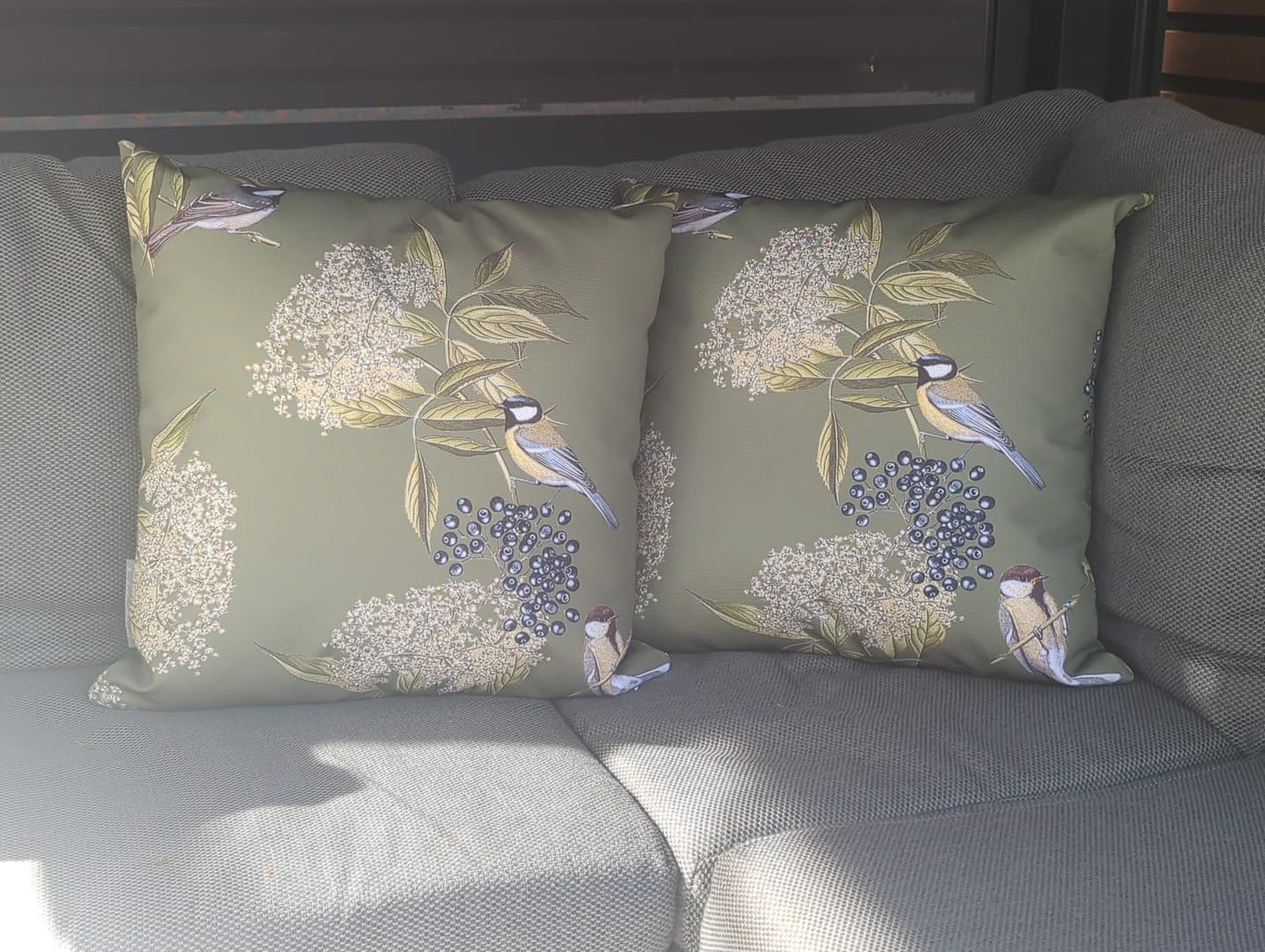 Customer photo review of Outdoor Garden Waterproof Cushion - Bird on Elderflower