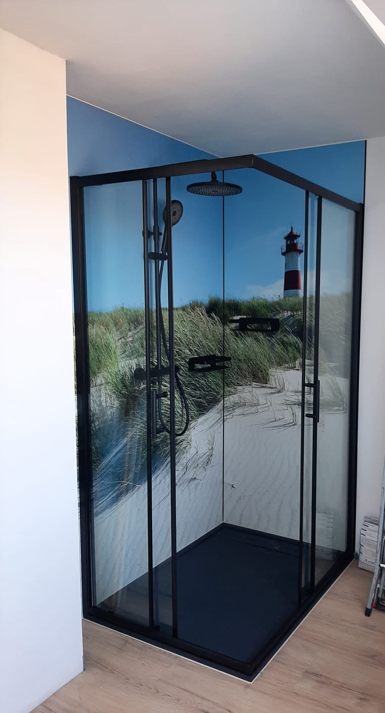 Customer photo review of SONNI Eckeinstieg Duschkabine Schwarz Duschtür Sicherheitsglas Duschabtrennung Schiebetür Eckdusche