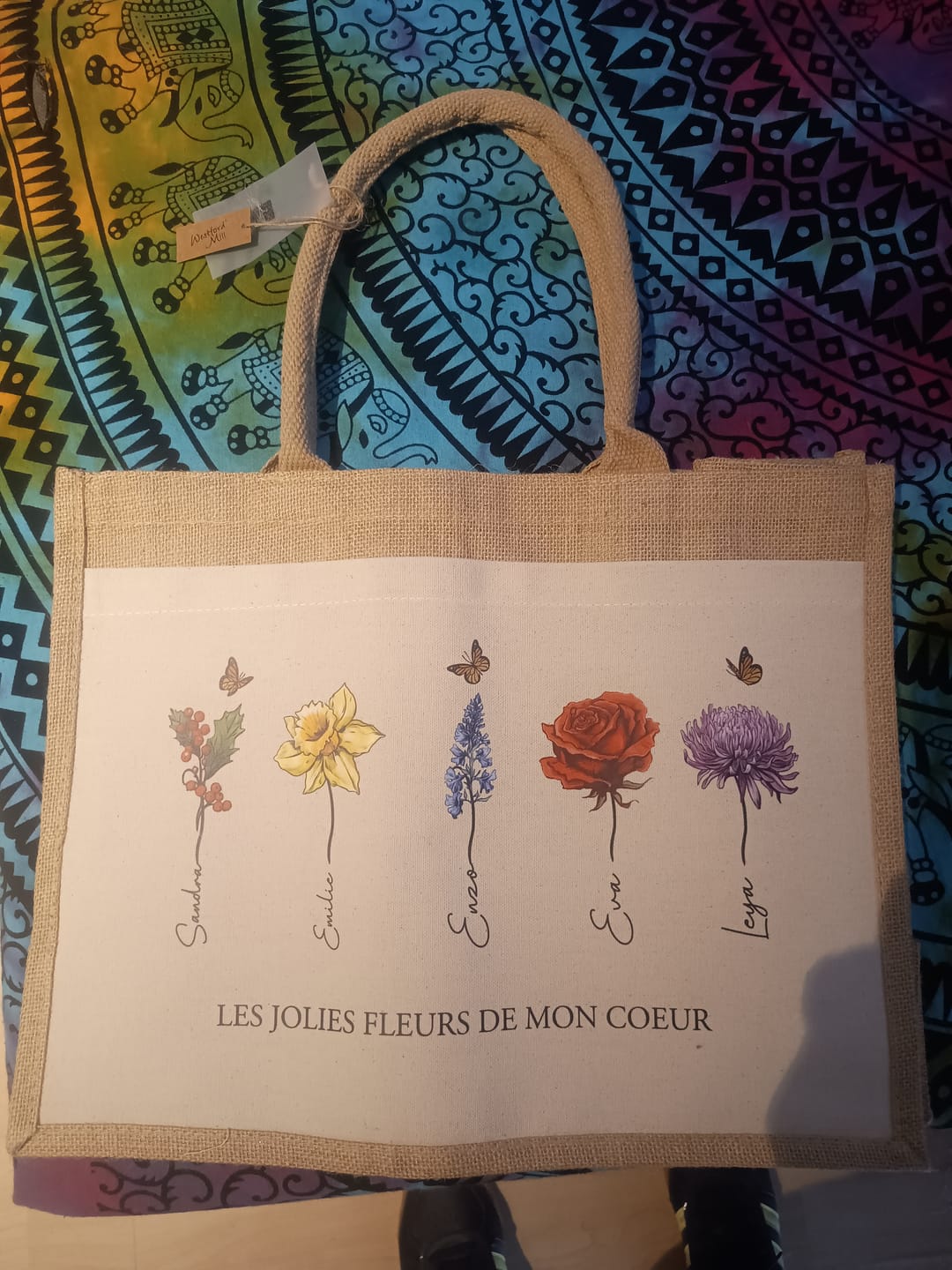 Customer photo review of L'amour grandit ici - Sac personnalisé avec fleurs et prénoms pour maman