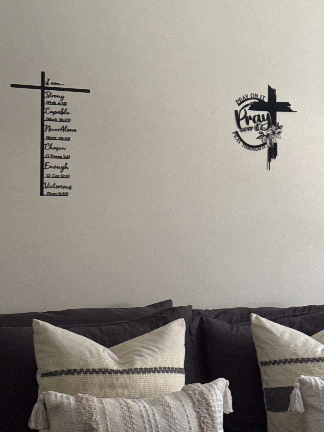 Customer photo review of Christianartworkshop Biblical Verse Cross Metal Wall Decor: Daily Faith Reminder